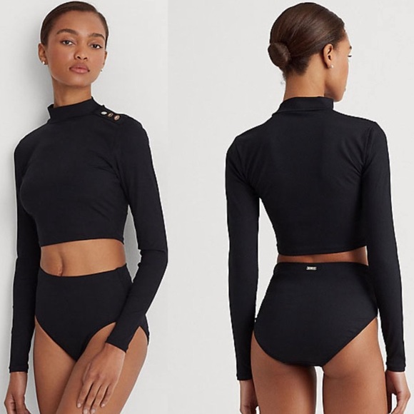 Ralph Lauren Rib Solids Cropped Mock Neck Rashguard - Picture 6 of 14